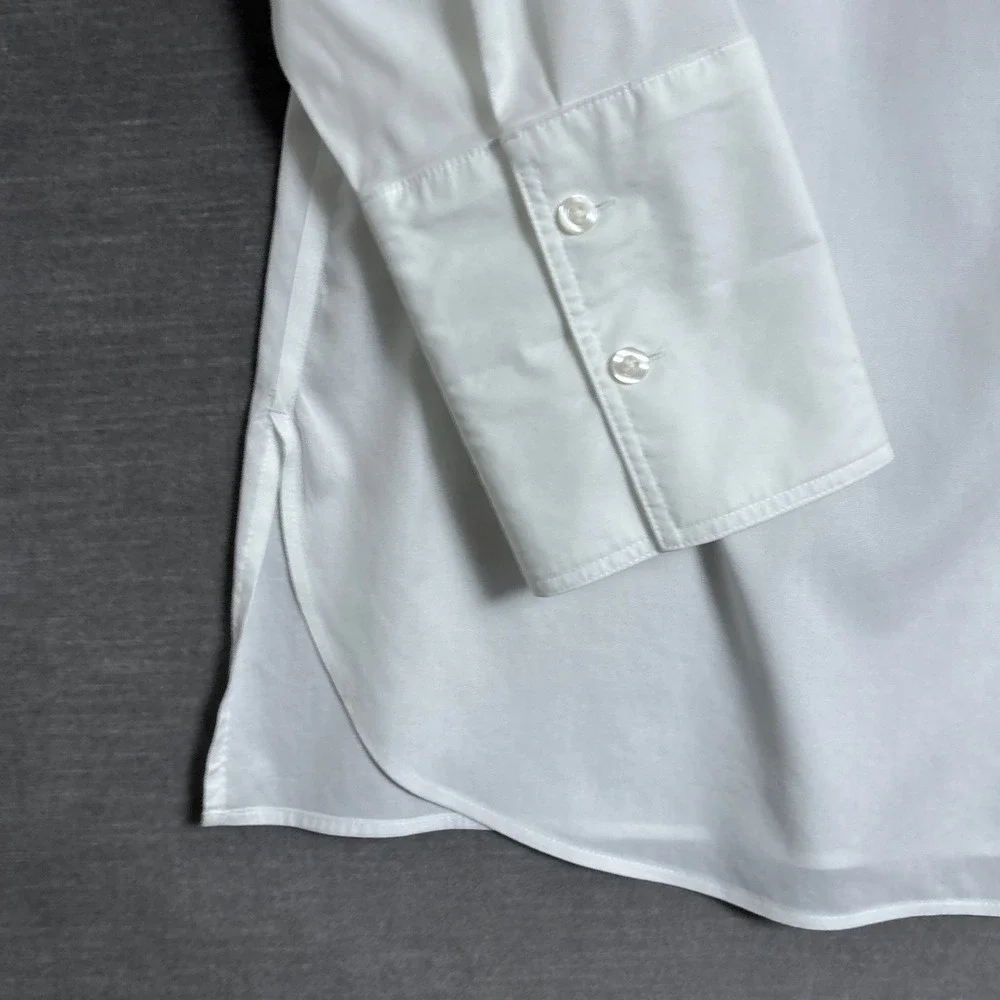 Chicos Top 2.5 M US 14 White Cotton No Iron Tunic Button Popover Career Classic